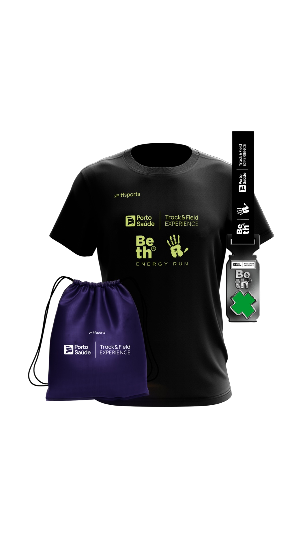 Kit completo Beth Energy Run: camiseta, mochila, número de peito e medalha